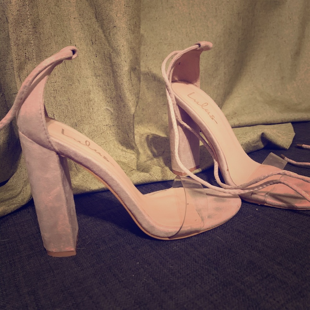 Lulus tan heals with see through toe strap